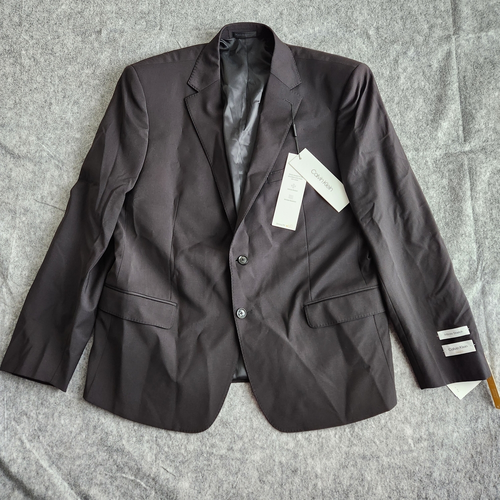 Calvin Klein Suit Jacket Slim Fit Infinite Stretch Wool Coat Men's 48R Black NWT